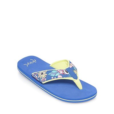 Girls' blue floral print flip flops